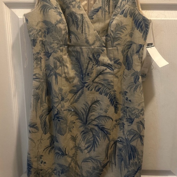 Maggy London Vintage Beaded Printed Midi Dress Blue and White - Picture 1 of 9